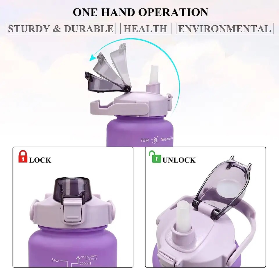 3Pcs/Set Large Capacity Water Bottle Set,Portable Plastic Frosted Gradient Color Water Bottle With Time Marker And Hanging Rope. 