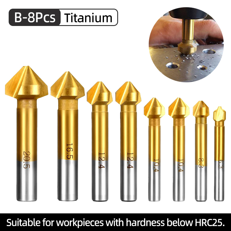 3 Flute Countersink Drill Bit Set HSS Titanium 90 Degree Chamfer Cutter ...
