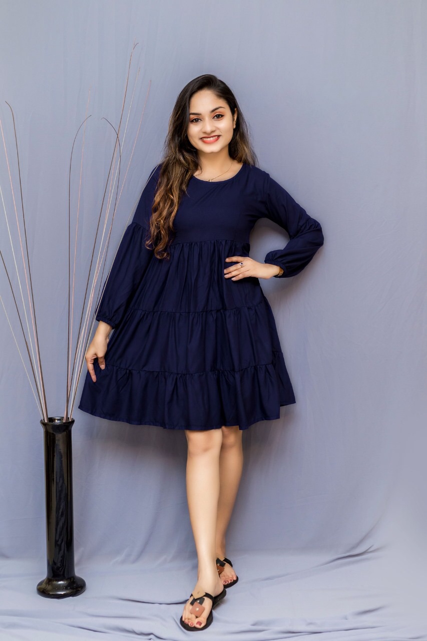 Tulle frock design collection viscose ladies women red blue black short round neck long sleeved. 