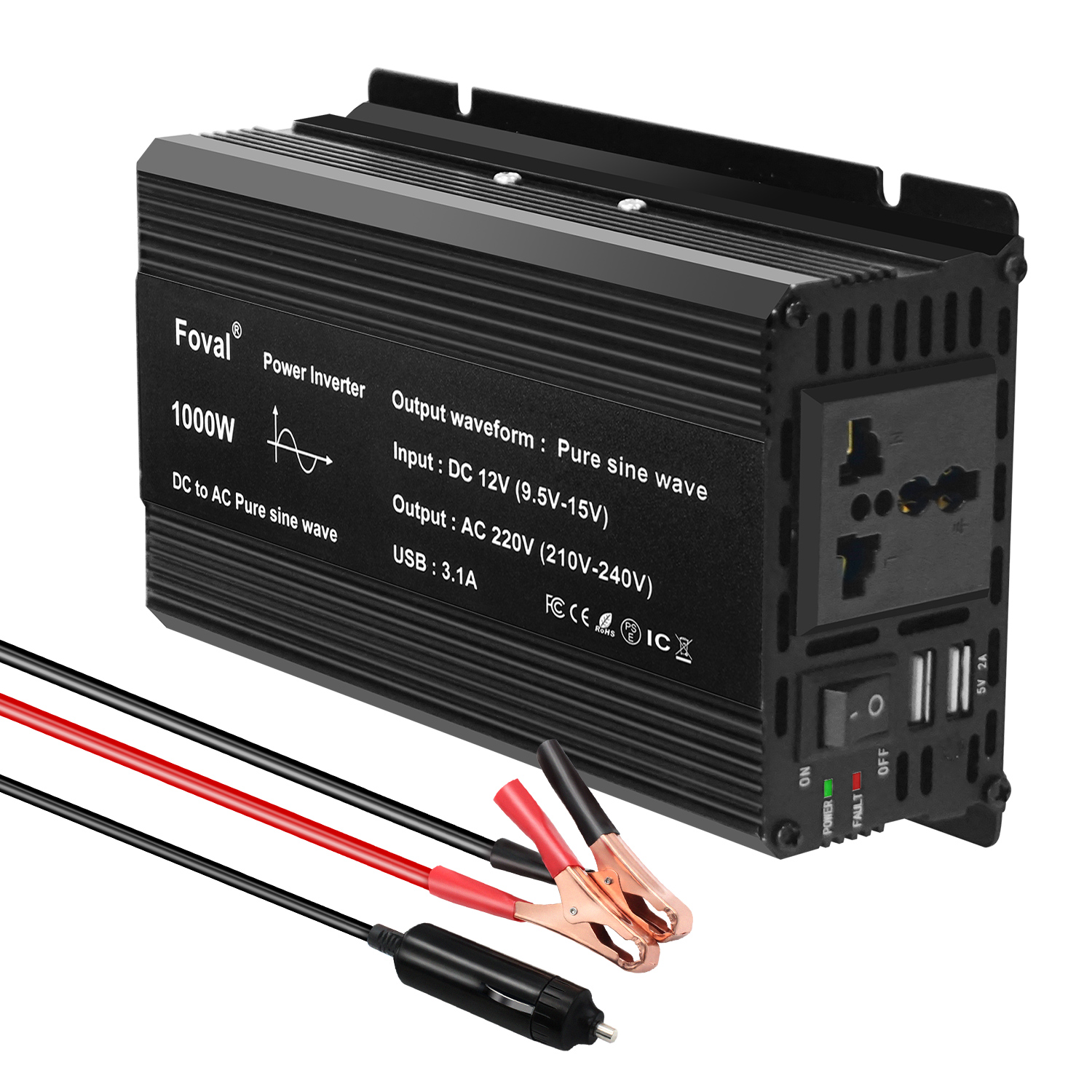Pure Sine Wave 1000W 1500W 2200W 2600W DC 12V To AC 220V Car Power ...