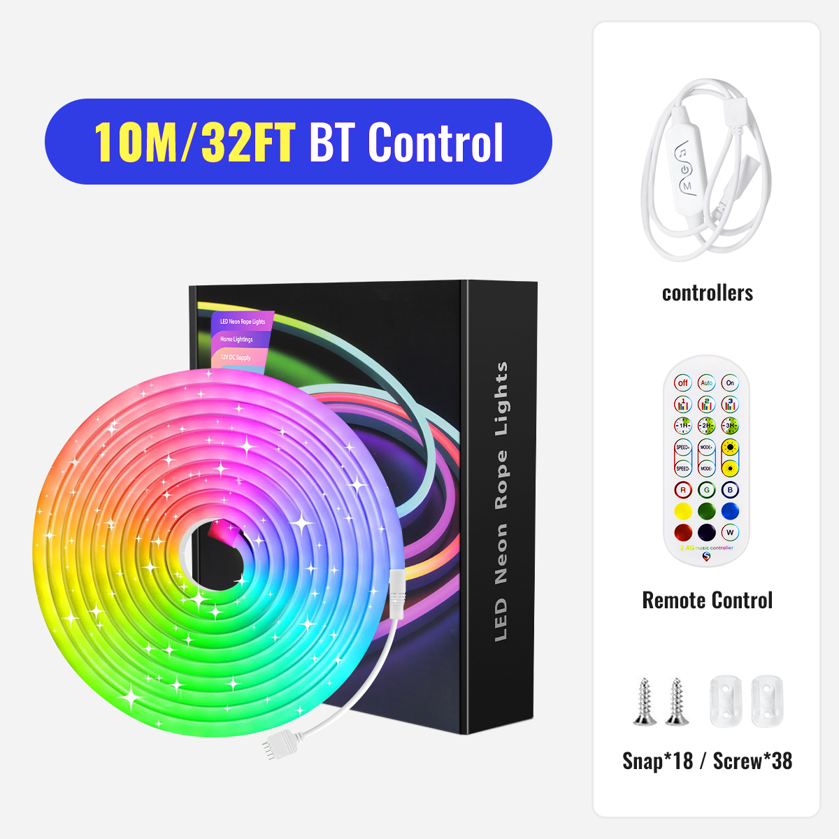 2 Meter RGB LED Streifen Set – 30 LED/m, Inkl. Fernbedienung, Netzteil & Controller, IP20, Für Wohnzimmer & Regale