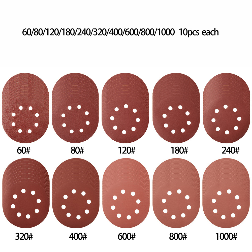 100Pcs 125mm 8 Hole Sanding Discs Hook Loop Adhesive Sandpaper 60Grit-1000Grit Sanding Paper 5Inch Sanding Disc Polishing Tools. 