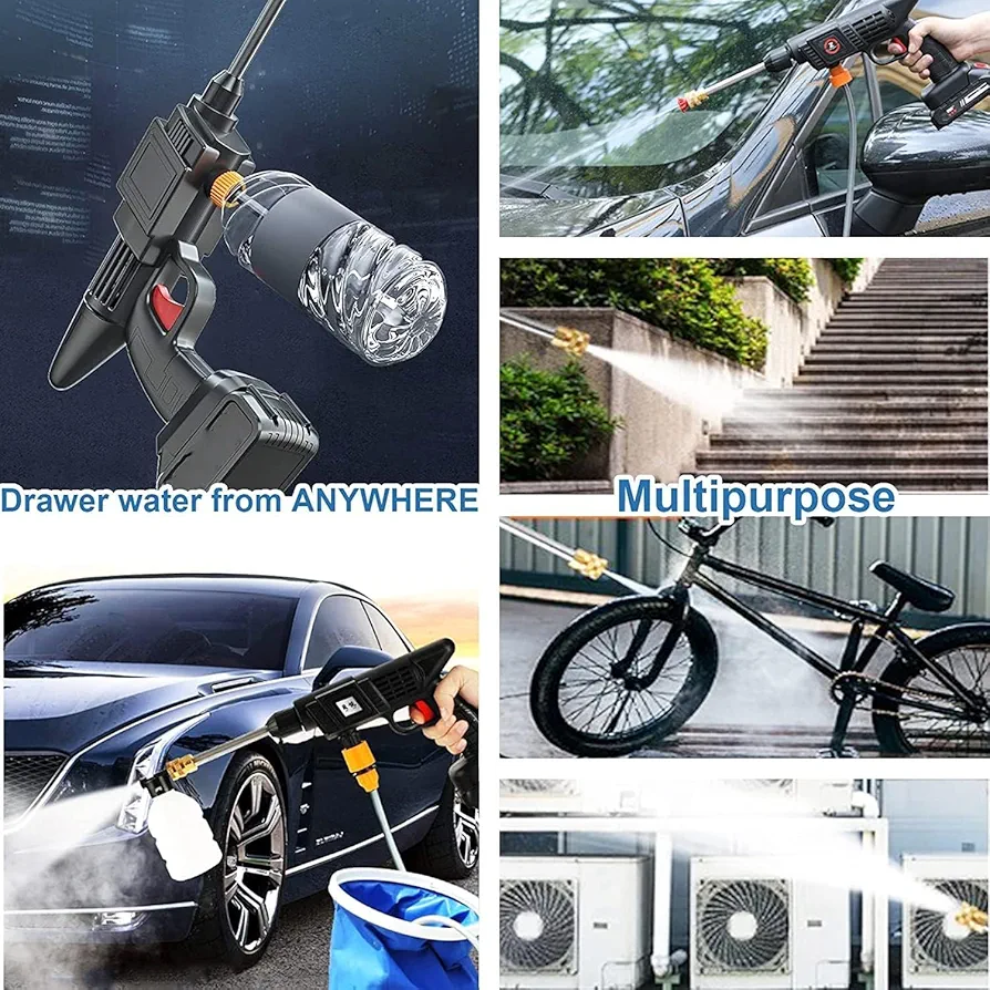 Cordless Powerful Pressure Washer, Portable High Power Washer with 2 Rechargeable Batteries. 
