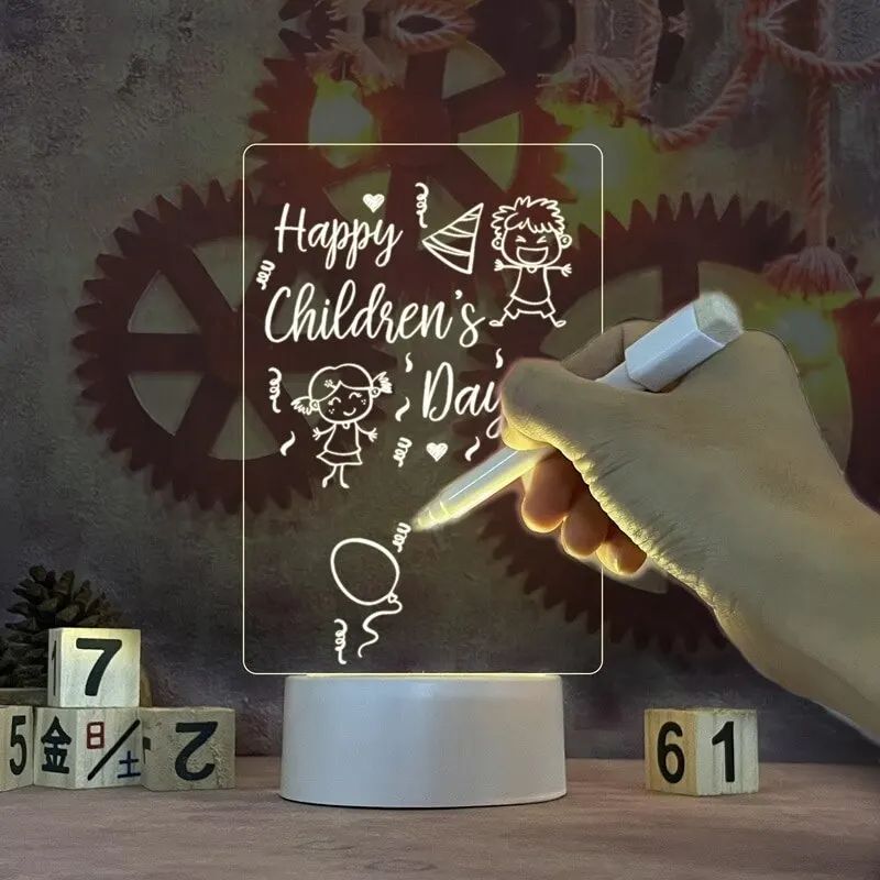 Transparent Luminous LED Night Lights USB Luminous Acrylic Night Light Erasable Write Message Board Calendar Desktop Ornaments. 
