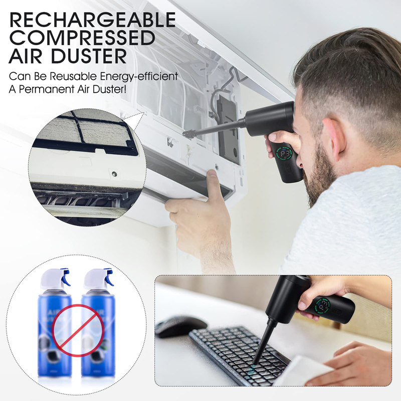 7500mAh Portable Compressed Air Duster 2 in 1 Air Blower & Vacuum Cleaner Cordless Duster Blower for Keyboard Computer Cleaning. 