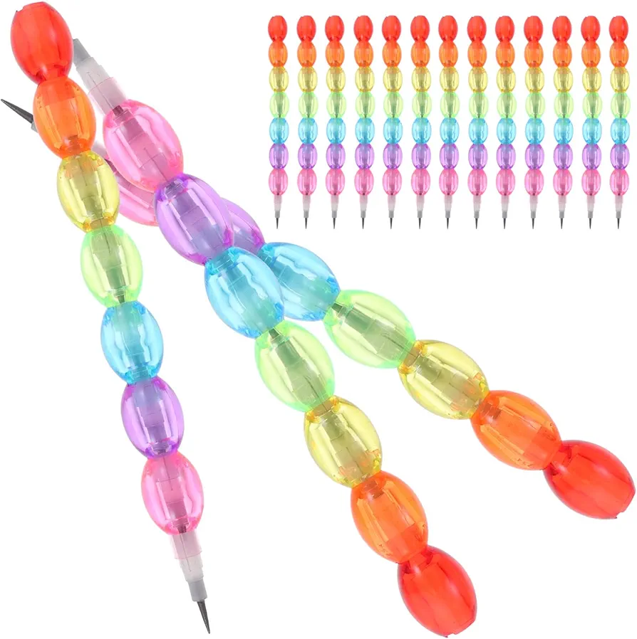 4 pcs Stackable Pencils Colored Bead Pencils Rainbow Buildable Pencil Writing Drawing Pencils Stationery Supplies Party Favors Non-sharpening Pencils. 