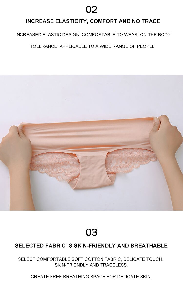 Womens Seamless Briefs Sexy Lace Panties Breathable Silk Underwear