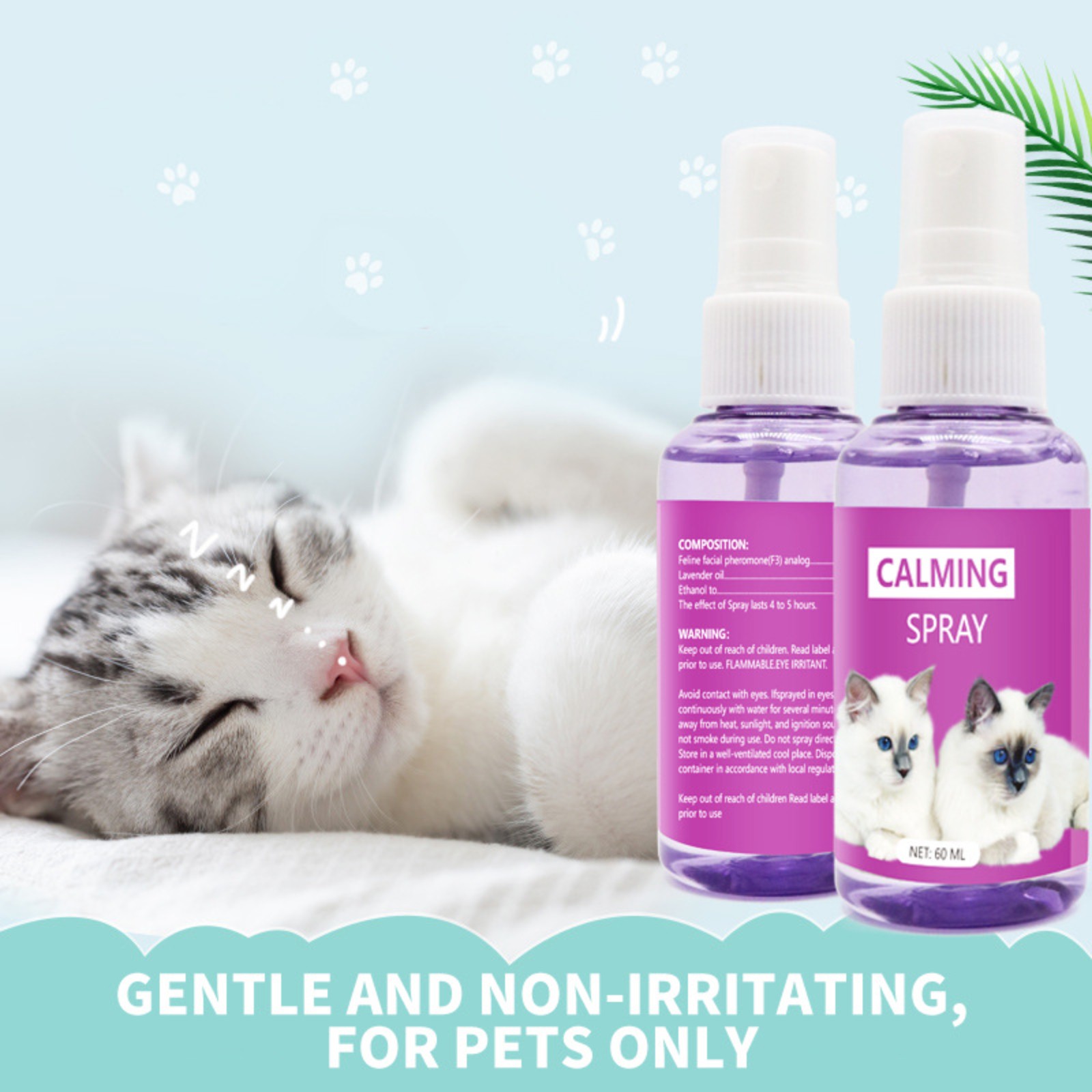 60ml calming spray Feline anti stress pheromone emotional soothing spray Health Cleaning Supplies for Cats Anti-Stress Spray. 