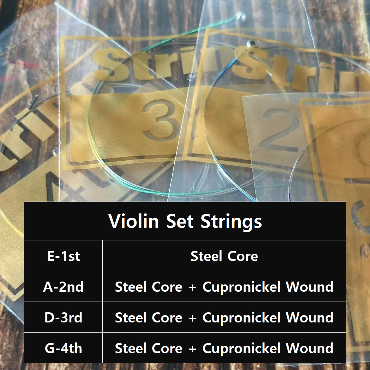 Violin Strings Universal Full Set (G-D-A-E) Steel Core Cupronickel Wound Fiddle String Medium Gauge - Steel Ball - End E. 