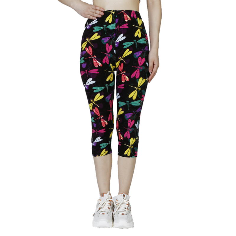 K468 New Colored Dragonfly Printed Leggings for WOMEN'S Gym Sports, Summer WOMEN'S Capris, Casual WOMEN'S Pants. 