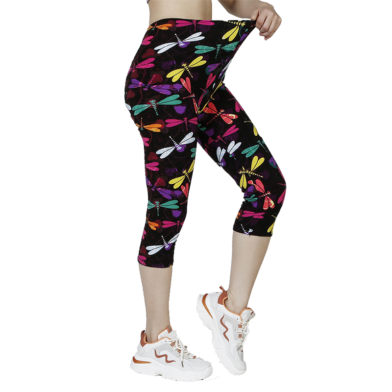 K468 New Colored Dragonfly Printed Leggings for WOMEN'S Gym Sports, Summer WOMEN'S Capris, Casual WOMEN'S Pants. 