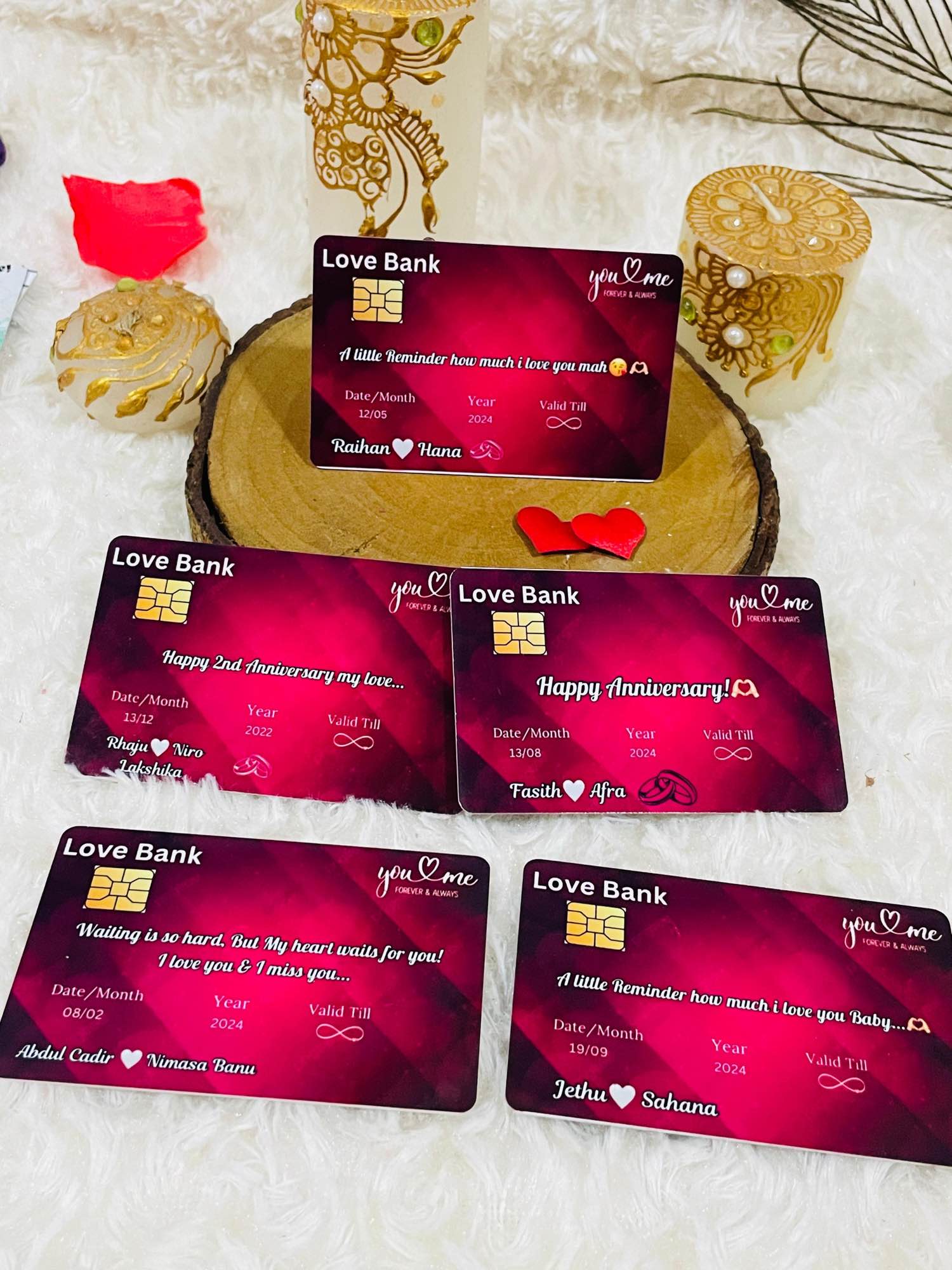 Customize love bank card with photos and text. 