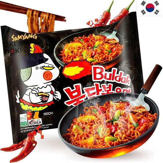 Korean [Fire Level 4x Spicy] Samyang Buldak Ramen Noodles - Hot Black Chiken Flavor Ramen Noodles. 