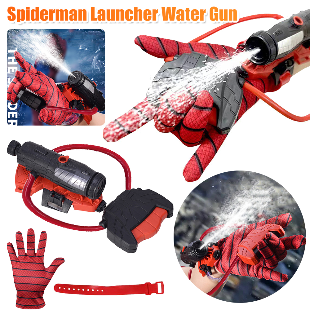 SpiderMan Water Gun Hero Launcher Spider Wrist Launcher Manual Press Burst Water Gun with Gloves Children's Birthday Gift Toys