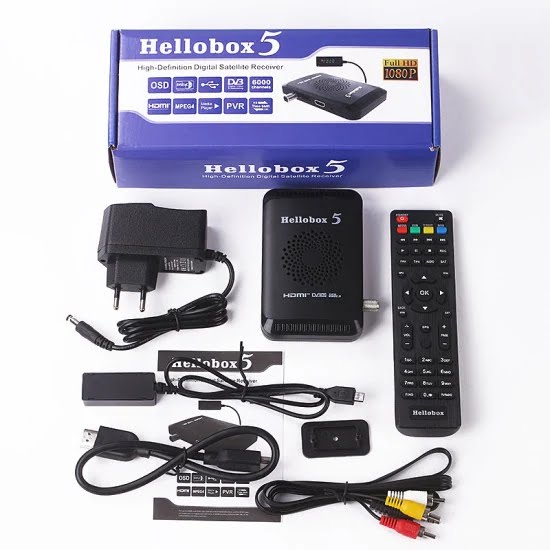 Hellobox 5 Receiver Satellite TV Receiver Box DVB-T2 DVB S2 Combo TV Box Tuner Satellite TV Receiver DVB S2X H.265 - 2 Year All Sri Lankan Channels Free No Reload- Wi-Fi Stick FREE. 
