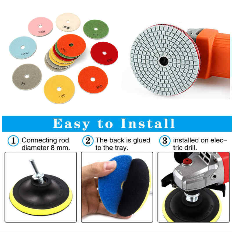 16pcs 100mm 4 inch Diamond Polishing Pads Kit Wet/Dry for Granite Stone Concrete Marble Polishing Use Grinding Discs Set. 
