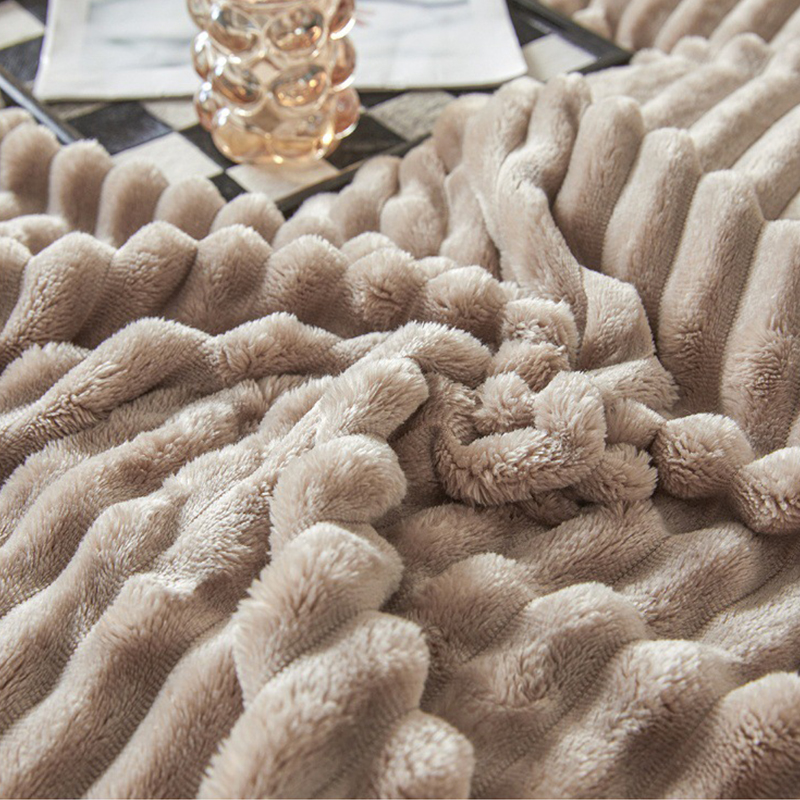 Solid Color Fluffy Blankets Thickened Wide Striped Blanket Soft Warm Sofa Bed Sheet Cover Chunky Nap Blanket Home Bedroom Decor. 