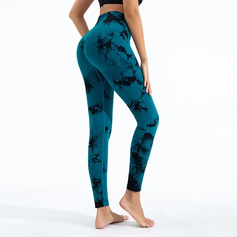 Gym Sports Workout Leggings Push Up Yoga Pants Women Fitness Leggings High Waist Seamless Pants Fashion Tie Dye Knit Slim Pants. 