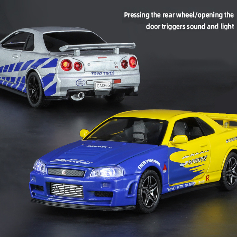 1:32 GTR R34 SKYLINE Fast Alloy Simulation Car Model Diecasts & Toy Vehicles And Furious Cars Decoration Toys For Children Boy. 