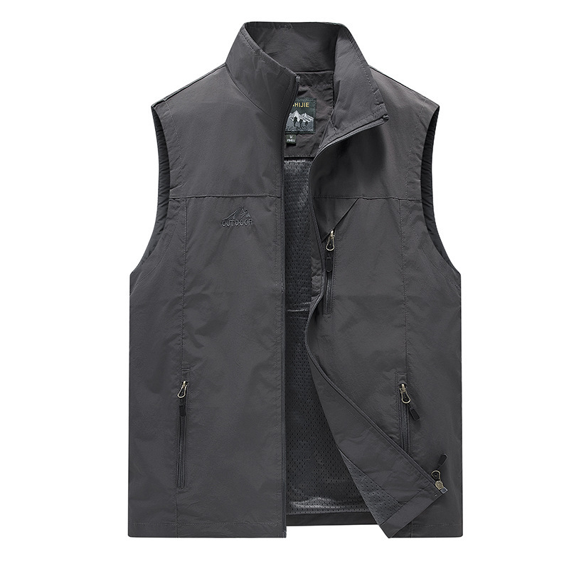 FGKKS Spring New Men Waistcoat Outdoor Leisure Solid Color Vest Young Middle-aged Photography Fishing Casual Vest Jacket Male. 