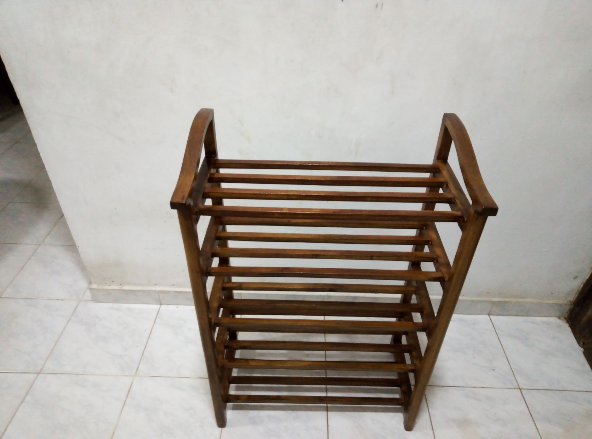 wooden shoe rack. 