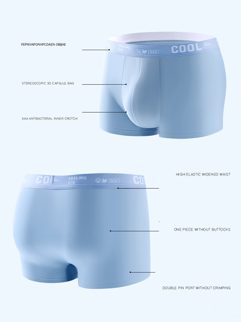 1Pcs Boxer Shorts Men's Underwear Ice Silk Underpants Sexy Panties 3A Antibacterial Breathable Elastic Lingerie Plus Size L-6XL. 