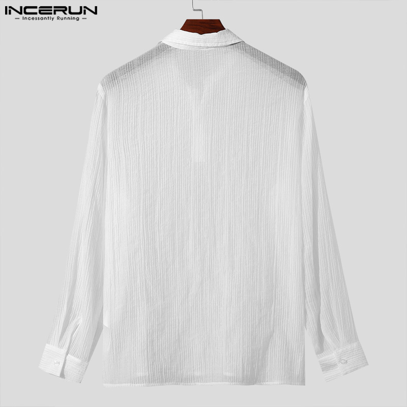 INCERUN Tops 2024 Korean Style New Men V-neck Texture Lapel Collar Shirts Fashionable Male Solid Color Long Sleeved Blouse S-5XL. 