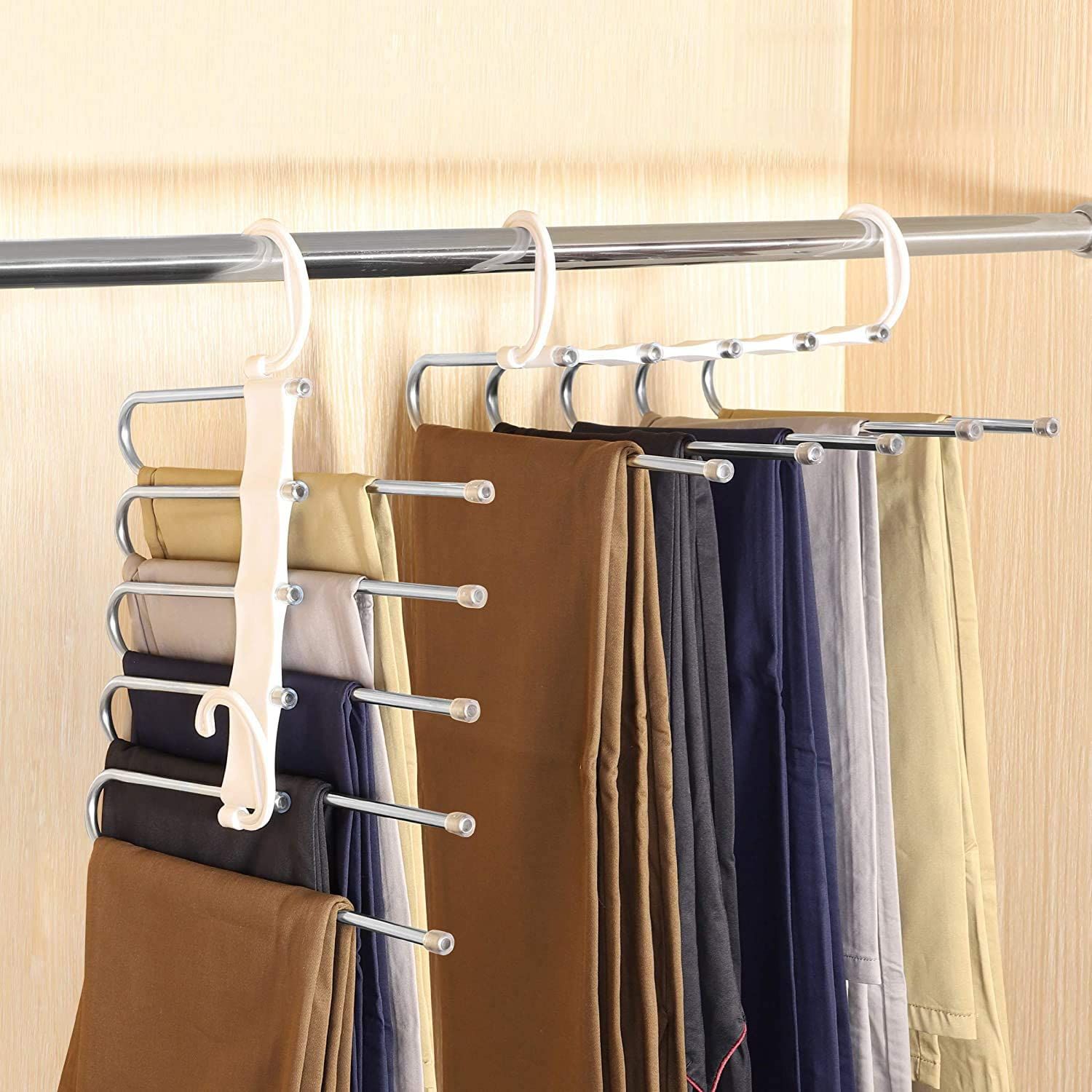 Pant Hanger for Multiple Pants  - S Shape Trouser Hanger - Pants Hanger Multi-Layer S-Style Jeans Trouser Hanger Stainless Steel Clothes Hanger Space Saving for Pants Jeans Scarf Hanging