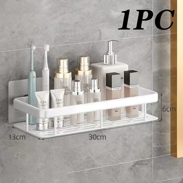 2Pcs Bathroom Shelf Kitchen Storage Organizer Aluminum Alloy Shampoo ...