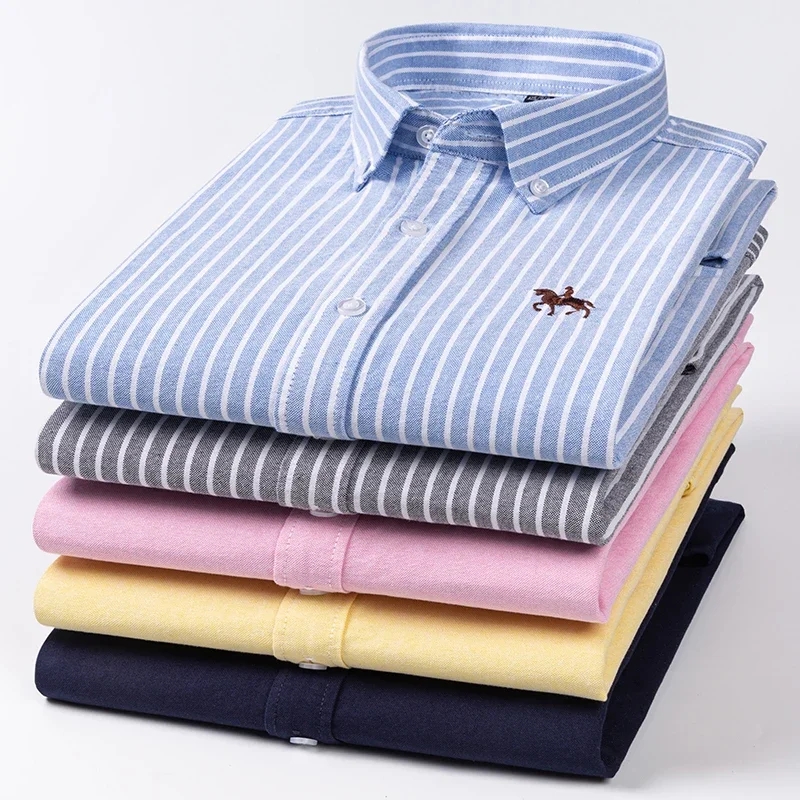 100% Pure Cotton Men Long Sleeve Dress Shirt for Oxford Shirt Men Plaid Striped Work Casual Social Shirts Male Regular-Fit S-6XL. 