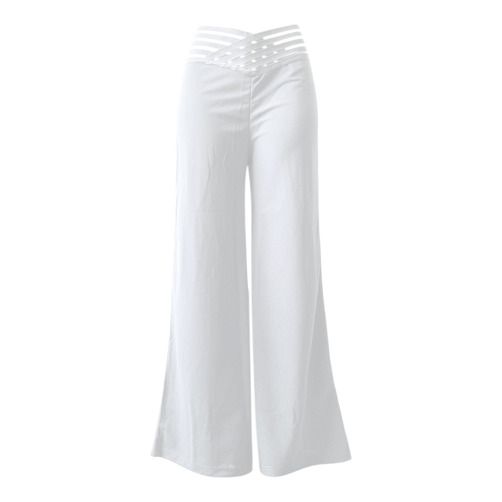 Women Flared Pants Elegant Office Lady Casual High Waist Trousers Spring Summer Solid Crisscross Sheer Mesh Patch Wide Leg Pant. 