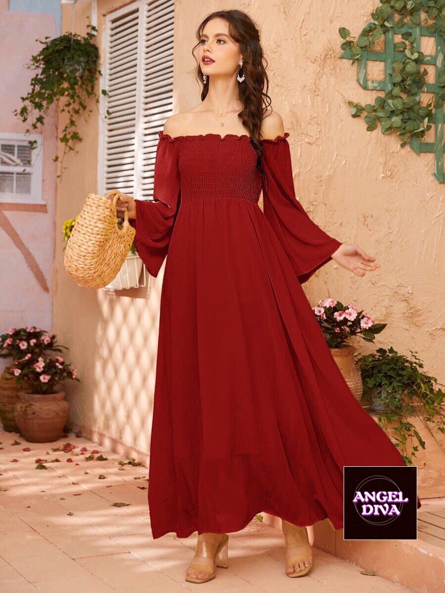 Off shoulder 2024 long frock