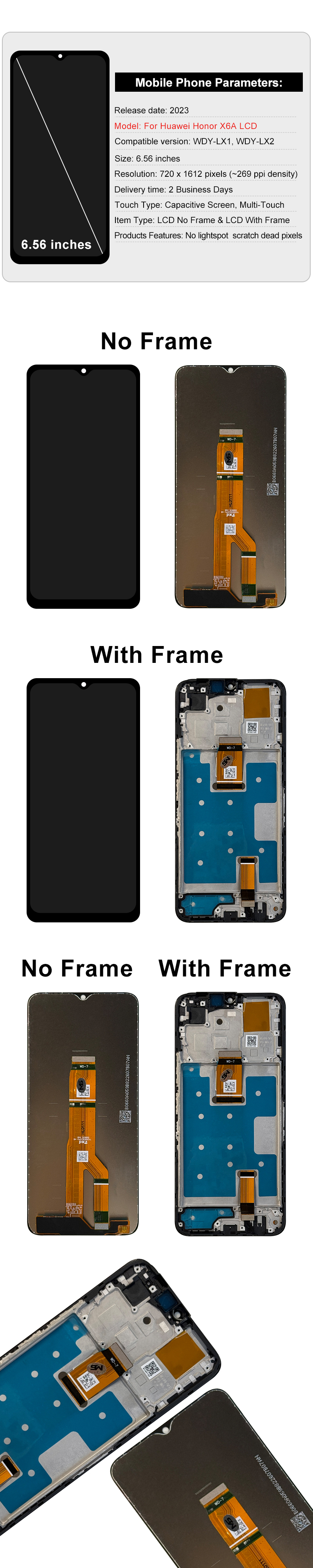 Kit Schermo LCD Di Ricambio Per Honor X6a (WDY-LX1/LX2) – Con Cornice Nera, Tool Kit E Pellicola Temperata Inclusi