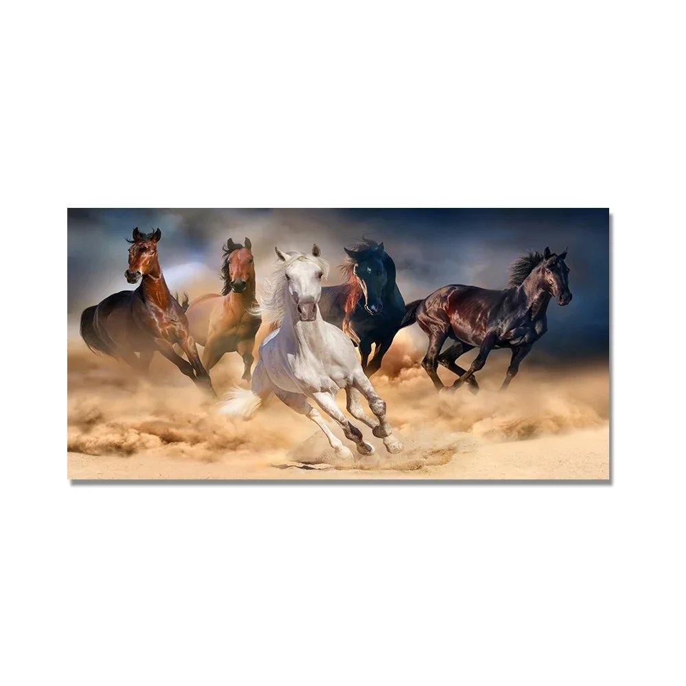 7 White Running Horses Canvas Painting Animal Posters and Prints Wall ...