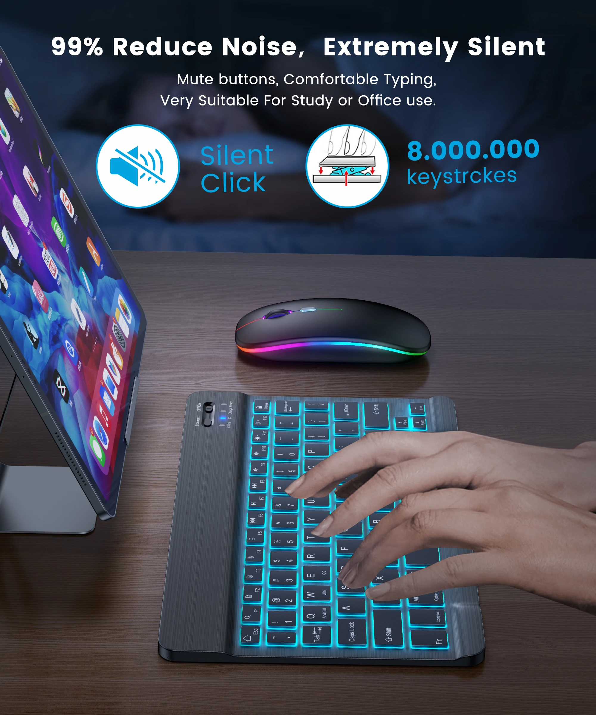 Mini Bluetooth Keyboard RGB Wireless Keyboard 10 inch Backlit Keyboard Backlight Touchpad Keyboard for IOS Android Windows iPad. 