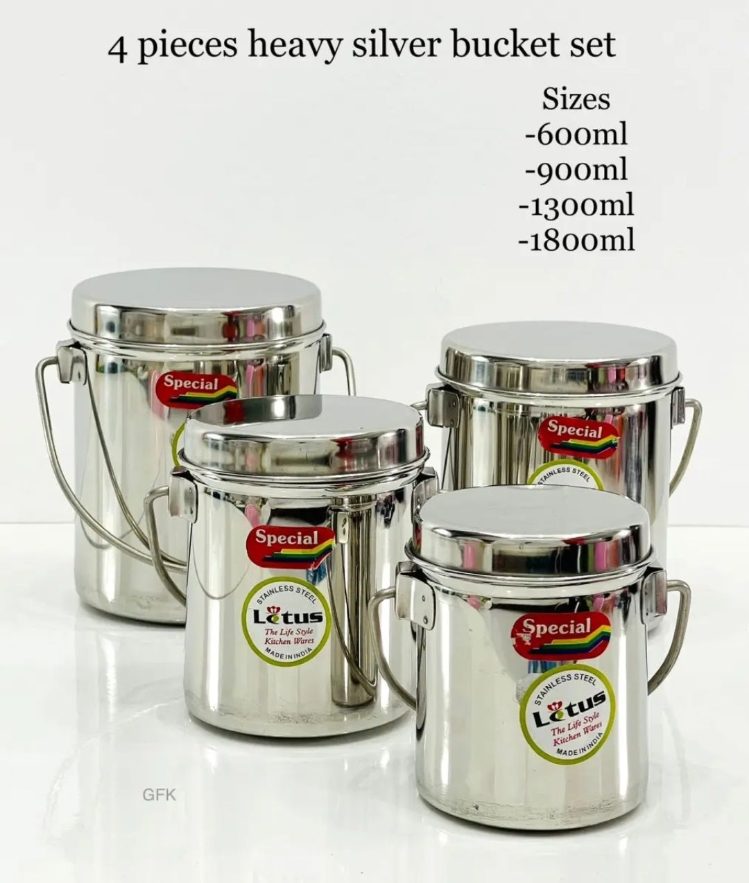 Stainless Steel Bucket/Thooku Vaali / Food & Curry Storage 4 Pcs Set Multipurpose Container. 