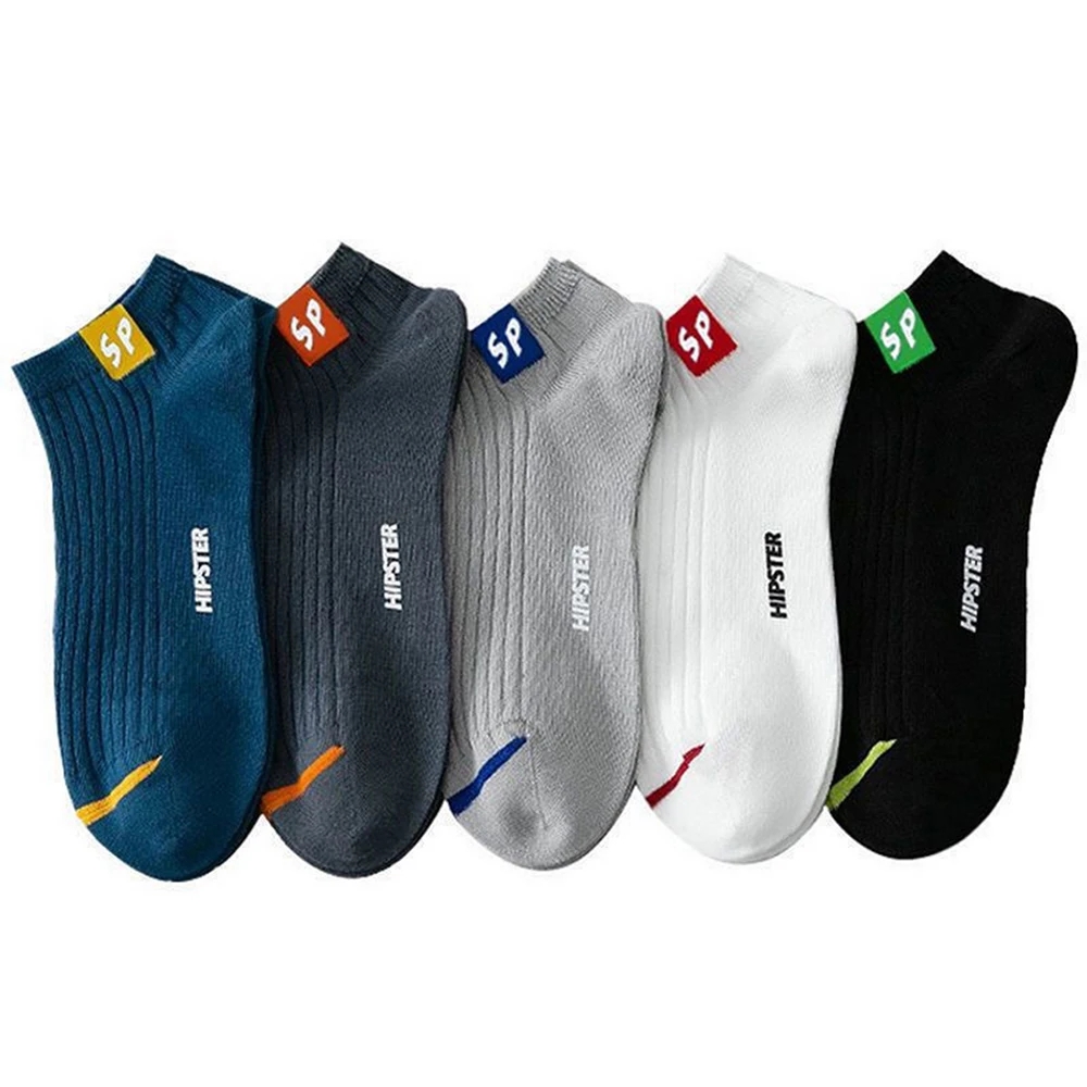 5 Pairs Men Short Socks With Versatile Letters High-Quality Breathable Boat Socks Low Chest Shallow Mouth Socks Men Casual Socks. 