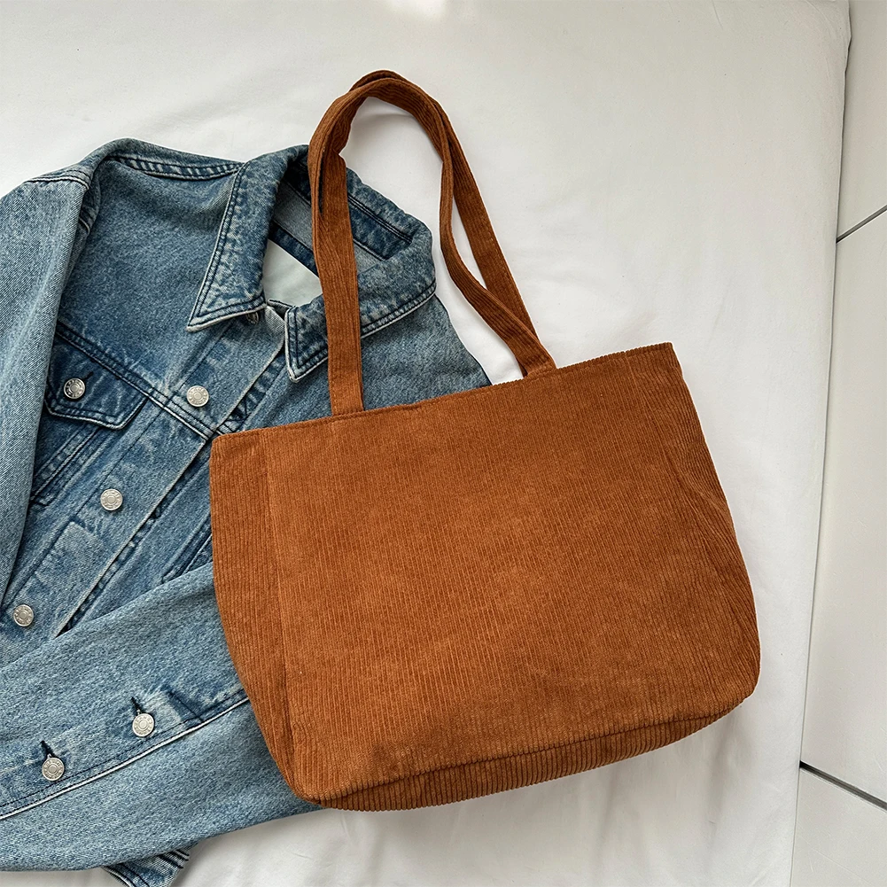 Women Corduroy Tote Bag with Pockets Compartments Large Capacity Shoulder Bags Casual Shopping Bag Handbags for School Work. 
