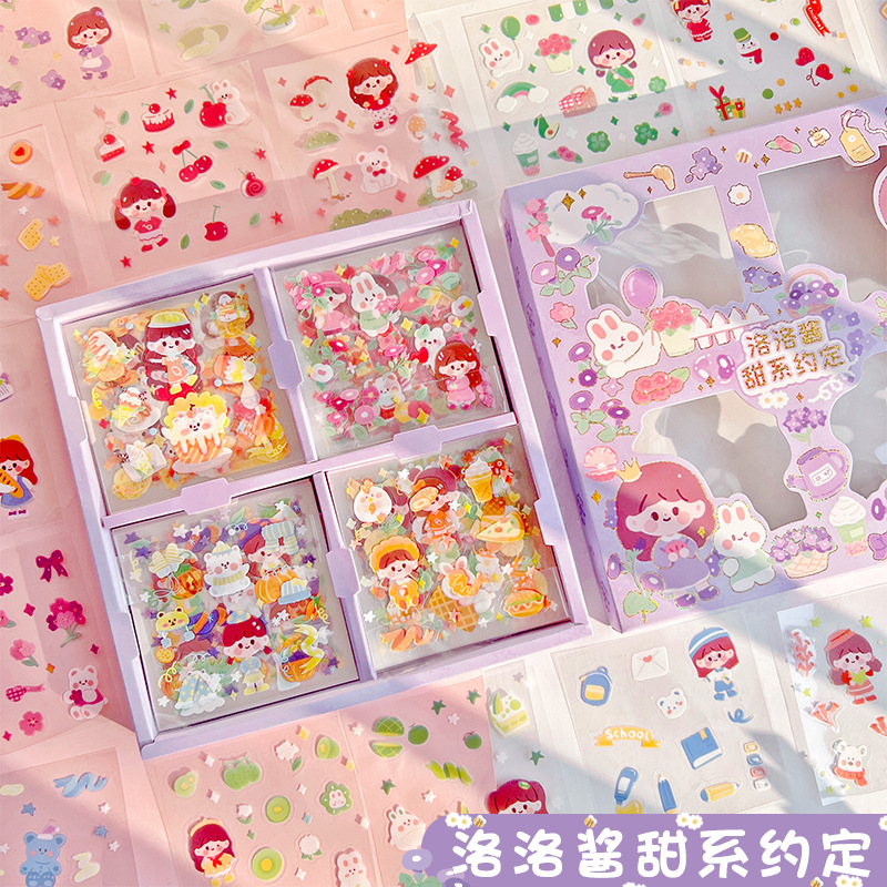 100PCS/SET Stickers Gift Box Cute Cartoon Ins Sweetheart Girl Material ...