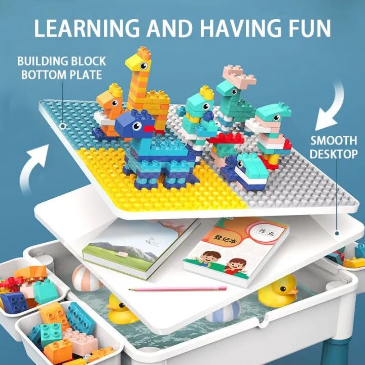 Building Block Table | Kids Activity Table | No MC 816 | Kids Table Chair Set | 4 Storage Box Adjustable Legs | 85+ Pcs Building Block | Compatible Bricks Toy | Dining Play Learning, Water Sand Table | Changeable Building Block Table. 