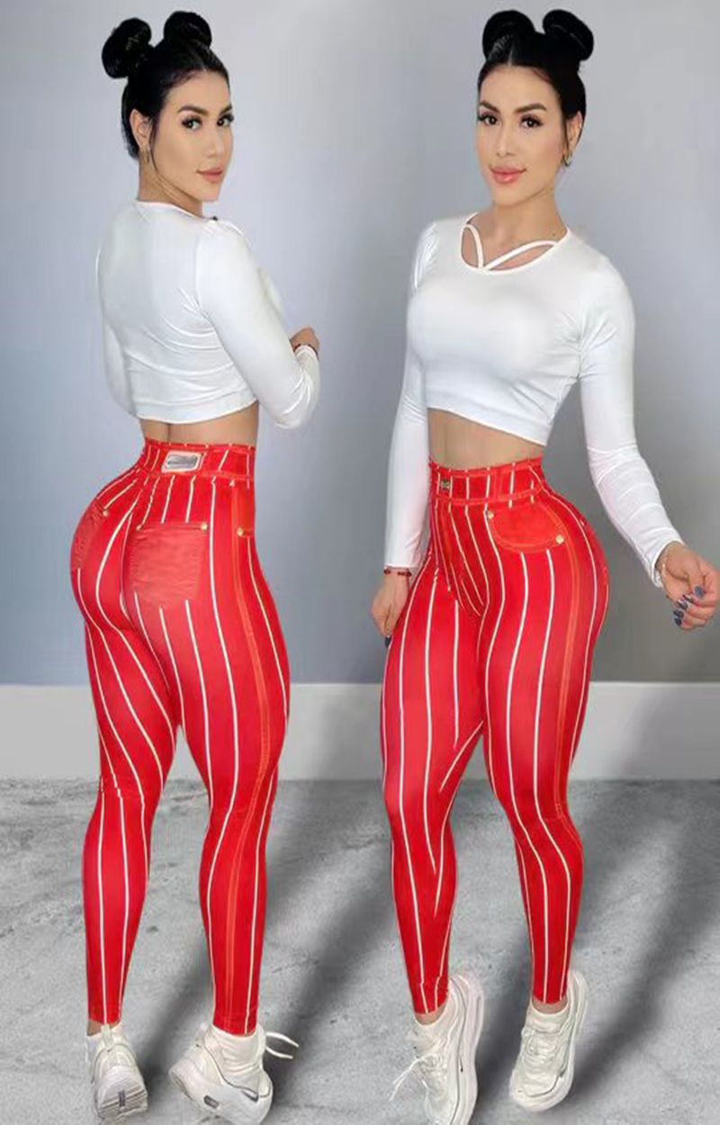 Women High Waist Sports Leggings Stripe Print Stretchable Yoga Pants Sexy Tight Fitness Workout  Gym Push Up Causal Pant. 