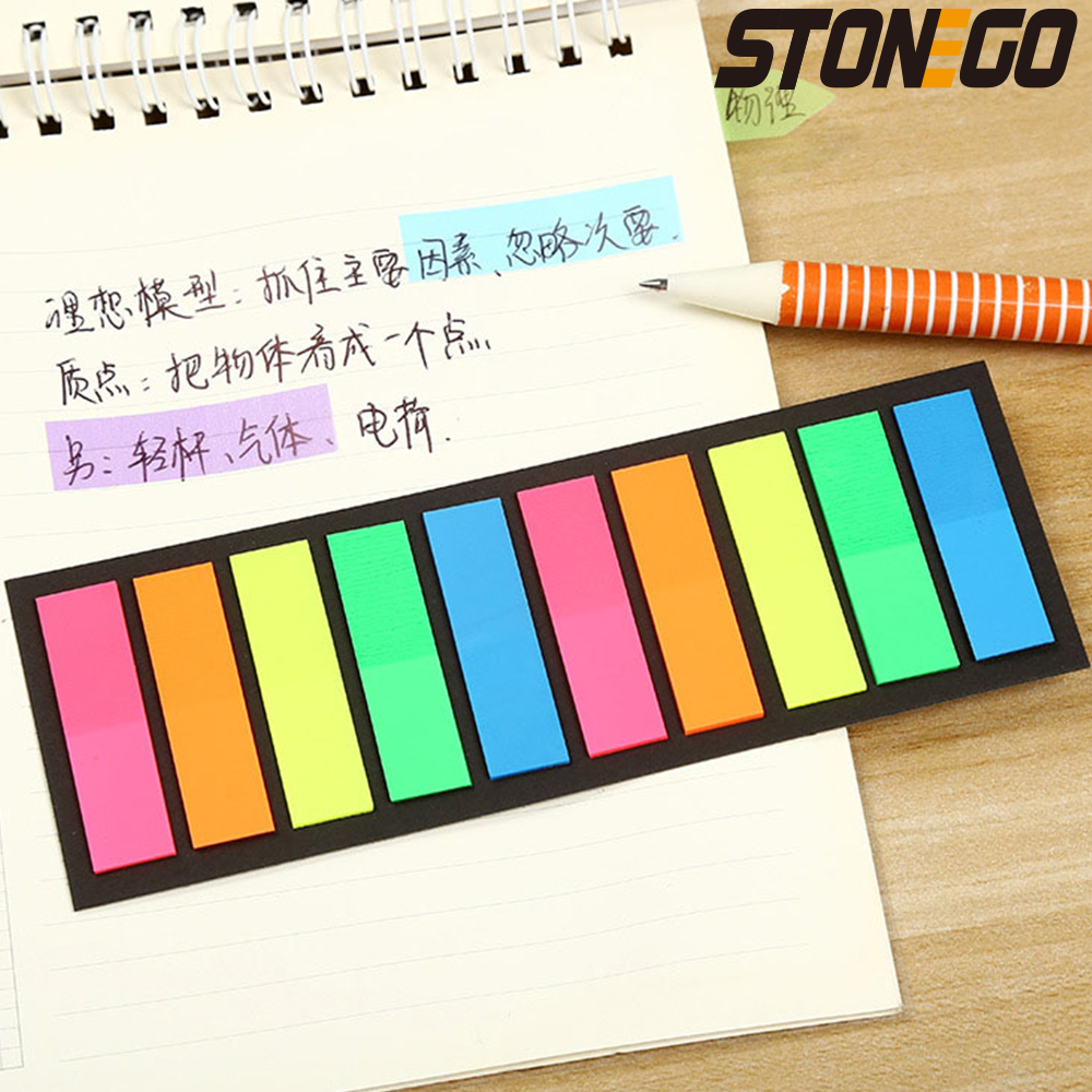 STONEGO 200 Sheets Fluorescence Self Adhesive Memo Pad Sticky Notes Bookmark Marker Memo Sticker Paper Student office Supplies. 