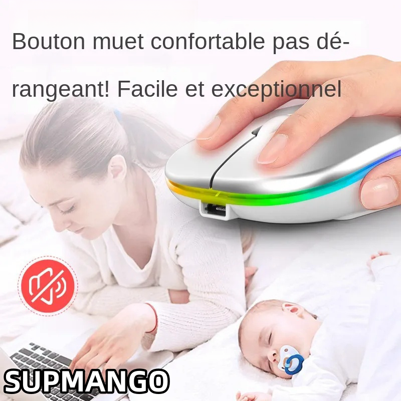 Rechargeable Wireless Mouse With Single Mode USB 2.4 GHZ RGB 1600DPI Mouse Suitable For Laptop Tablet Macbook Game Mouse Players. 