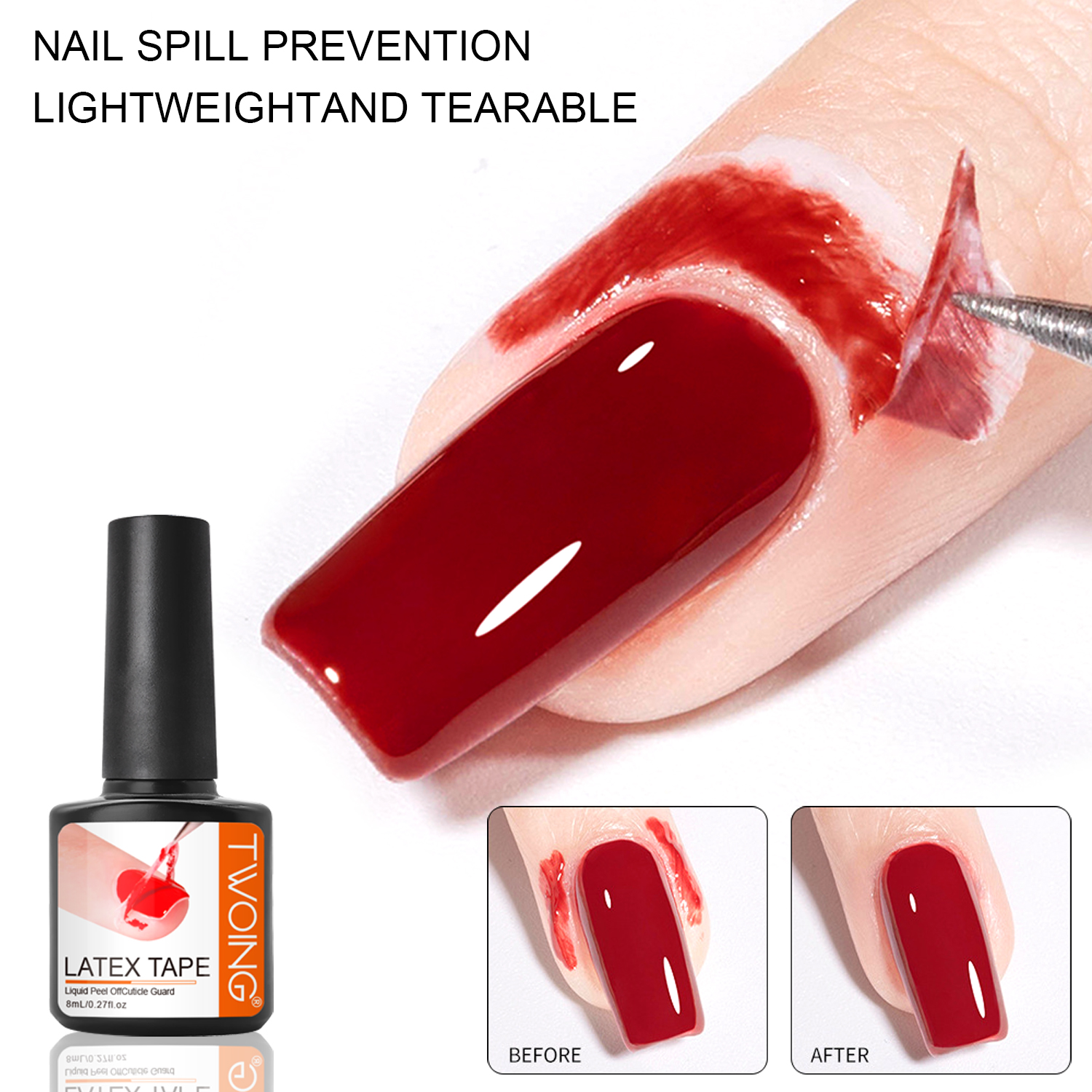 8ml Nail Peel Off Liquid Anti-Overflow Glue Edge Latex Tape, Peel OffCuticle Guard Nails Finger Lacquer Protector, Nail Polish. 