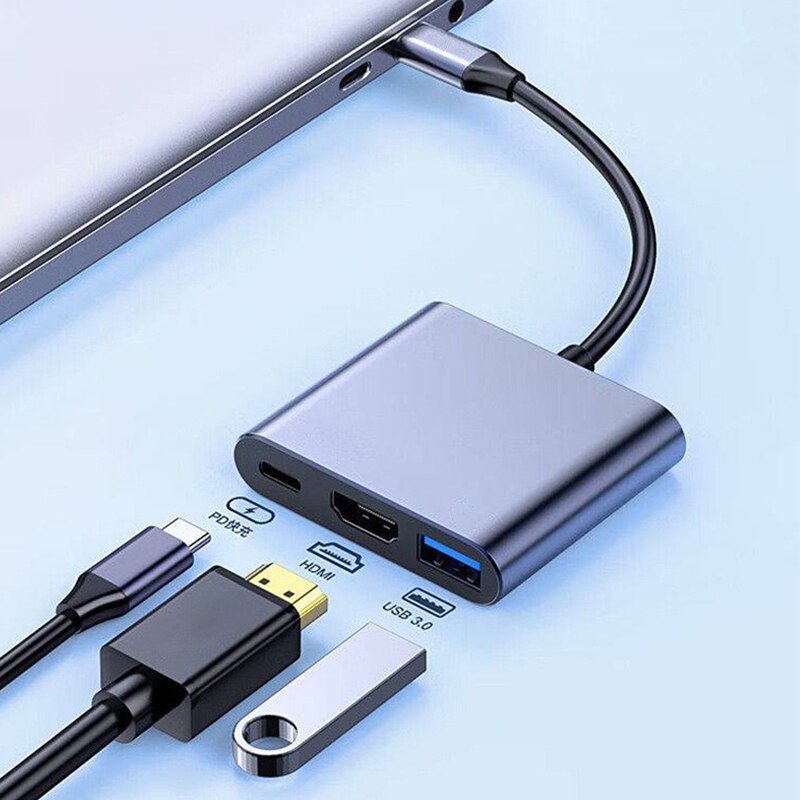 USB C HUB 3in1 Type C 3.0 to HDMI-compatible Docking Station PD Fast Charge 4K HDMI Adapter Splitter For MacBook Phone Computer. 