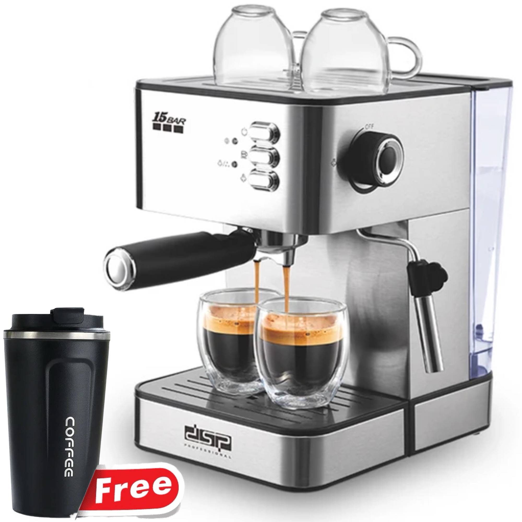 TRU 15-Bar Semi-Automatic All-In-One Espresso Maker with Grinder