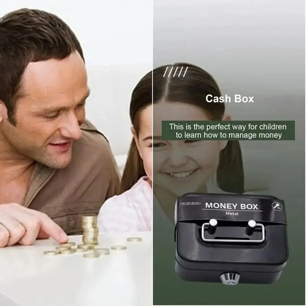 Mini Metal Cash Box Money Bank Change Security Box Portable Kids Coin Collection Gift Storage Money Tank With Lock. 