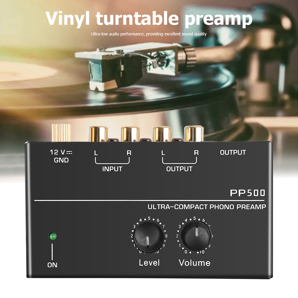 PP500 Phono Preamp Preamplifier Headphone Preamplifier Microphone Enlarge Mixer with Level Volume Control for Vinyl Turntable. 