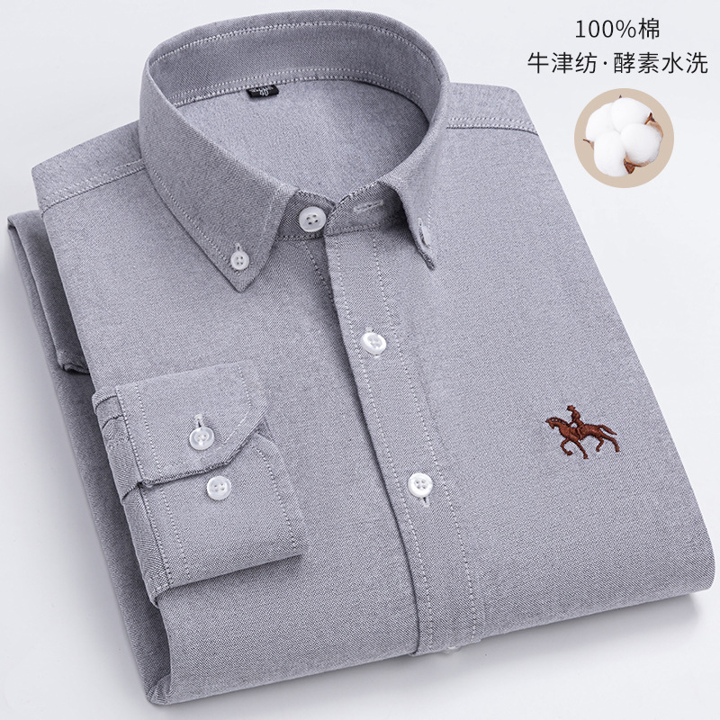 100% Pure Cotton Men Long Sleeve Dress Shirt for Oxford Shirt Men Plaid Striped Work Casual Social Shirts Male Regular-Fit S-6XL. 