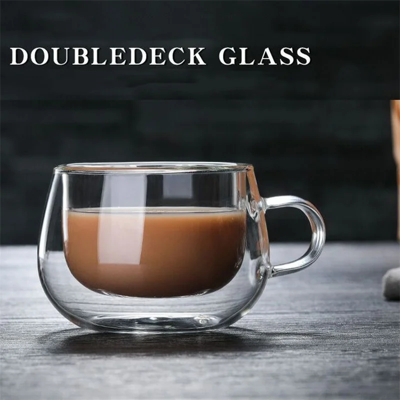 150-350ml Heat Resistant High Borosilicate Glass Mug Double Wall Glass Coffee Cup with Handle Milk Water Cup Clear Cups Gift. 